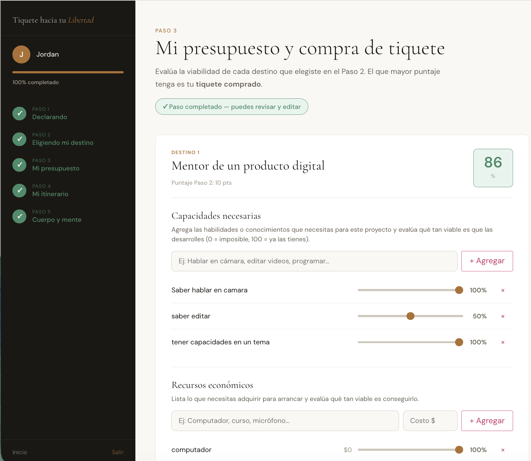 Paso 3 — Mi presupuesto y compra de tiquete