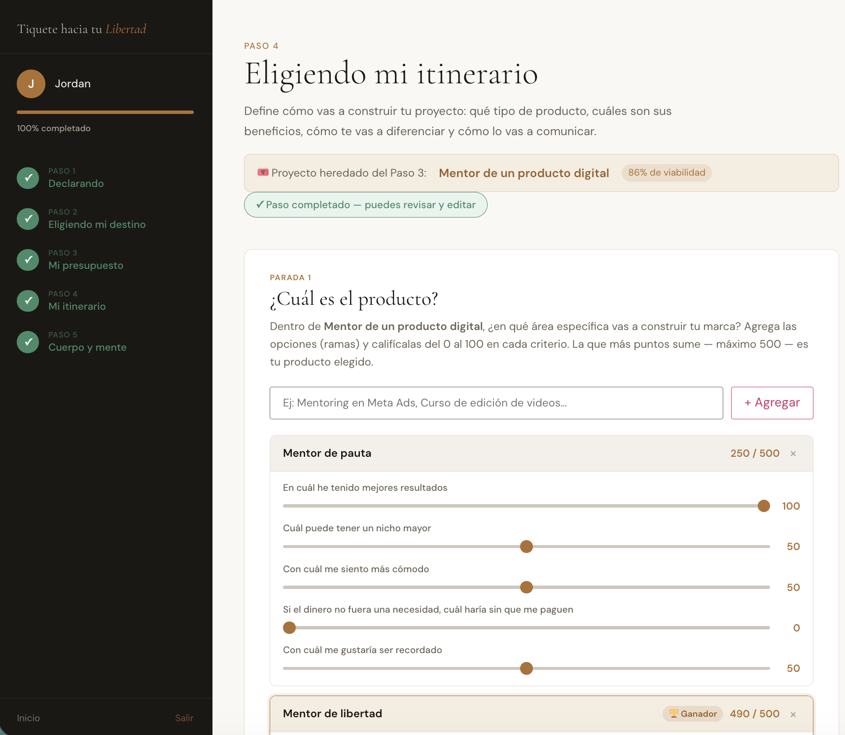 Paso 4 — Eligiendo mi itinerario
